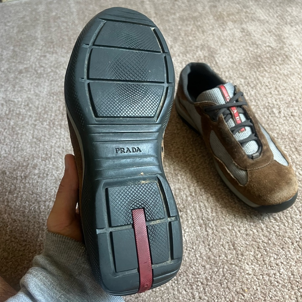 VTG 00s / Y2K Prada Americas Cup Brown Suede Leather Sneakers - Picture 6 of 7